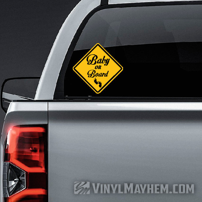 Baby on Board with footprints caution sign sticker
