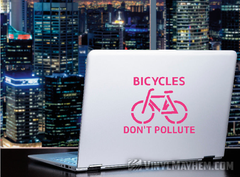bicycle sticker shop near me Bicycles Don't Pollute vinyl sticker 4” x 5” / Magenta