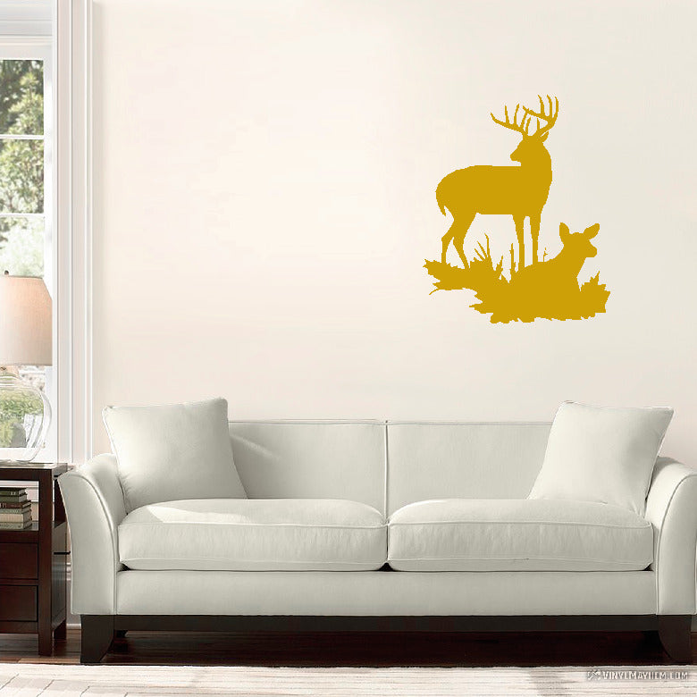 Buck and Doe wildlife deer scene vinyl sticker
