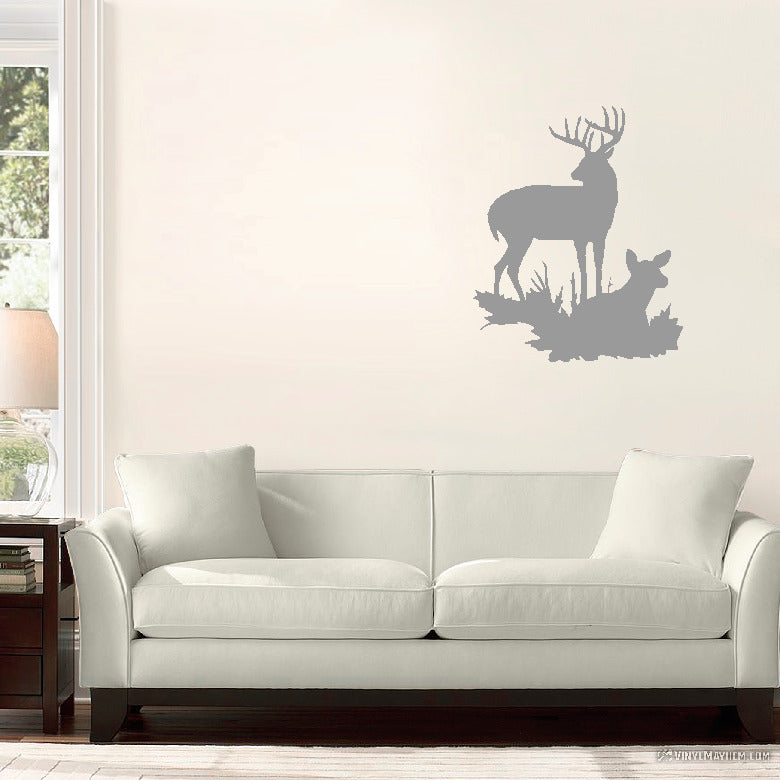 Buck and Doe wildlife deer scene vinyl sticker