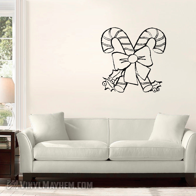 Candy Canes with bow and holly vinyl stickers