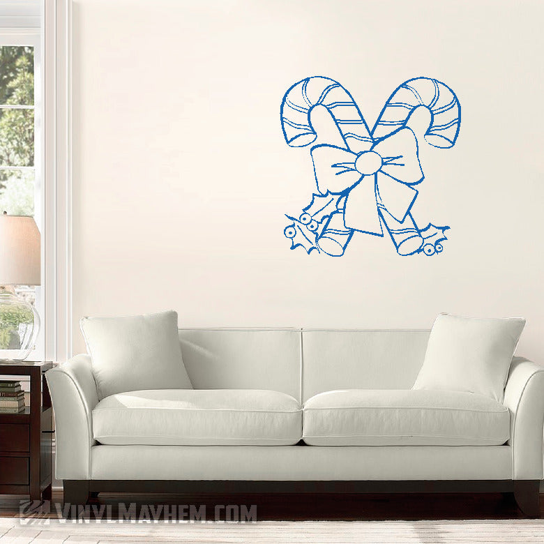 Candy Canes with bow and holly vinyl sticker online