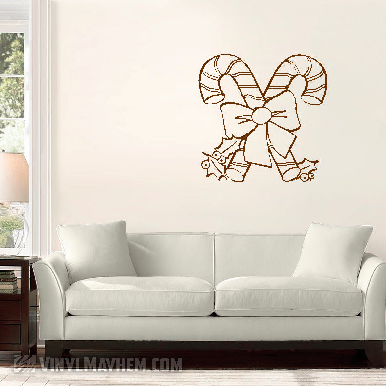 Candy Canes with bow and holly vinyl stickers online