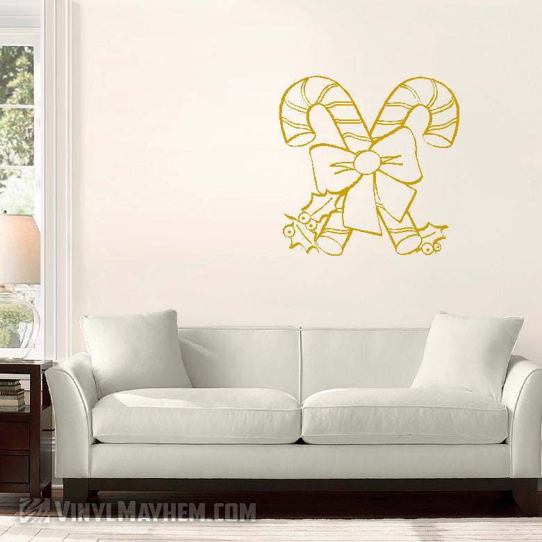 Candy Canes with bow and holly vinyl sticker online
