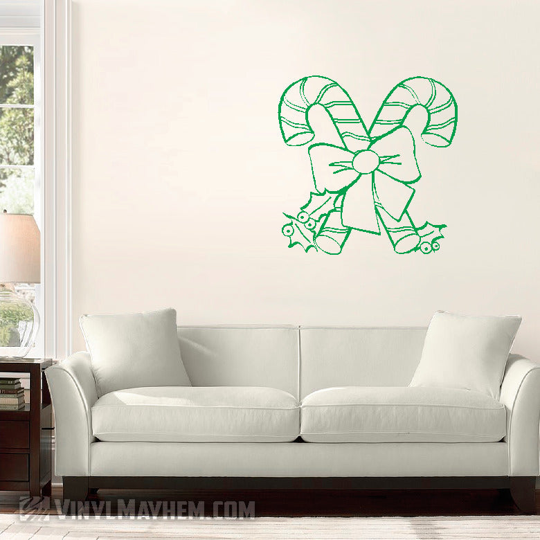 Candy Canes with bow and holly vinyl stickers