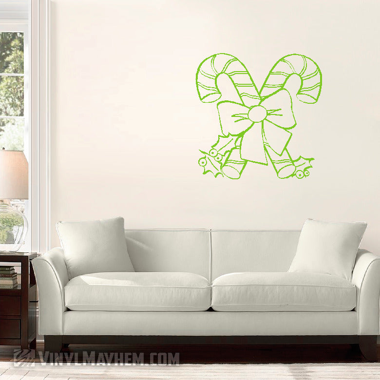 Candy Canes with bow and holly vinyl sticker