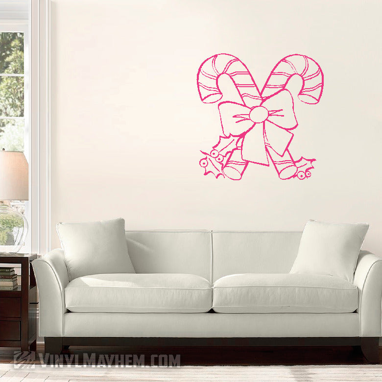 Candy Canes with bow and holly vinyl stickers