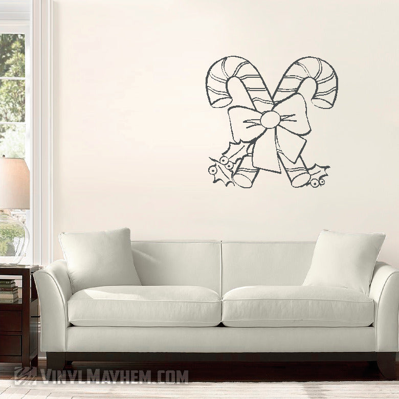 Candy Canes with bow and holly vinyl stickers