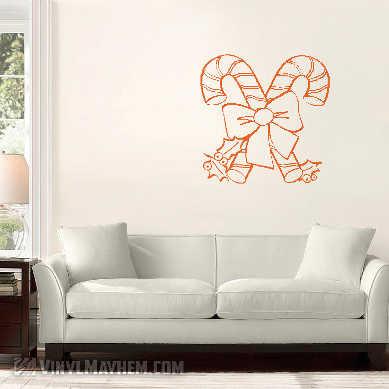 Candy Canes with bow and holly vinyl stickers