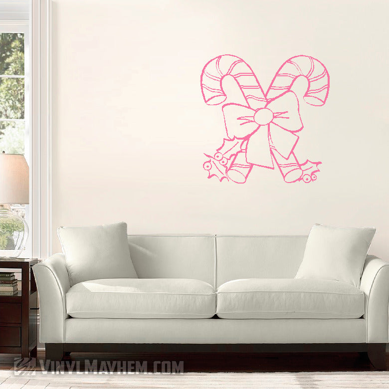 Candy Canes with bow and holly vinyl sticker