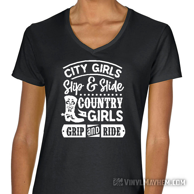 City Girls Slip Slide Country Girls Grip And Ride women's T-Shirt
