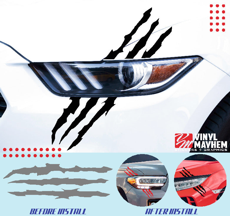 Claw shred marks headlight vinyl graphic