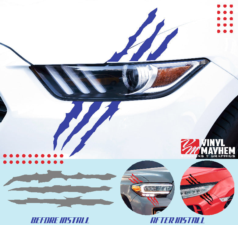 Claw shred marks headlight vinyl graphic