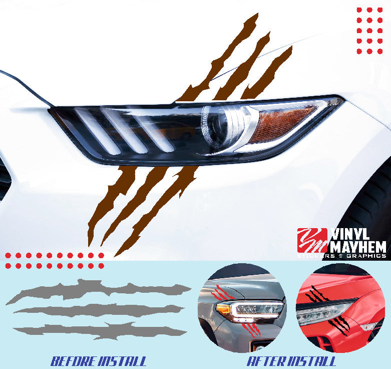 Claw shred marks headlight vinyl graphic