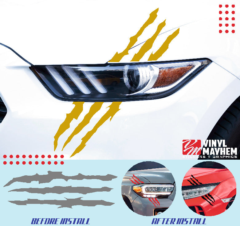 Claw shred marks headlight vinyl graphic