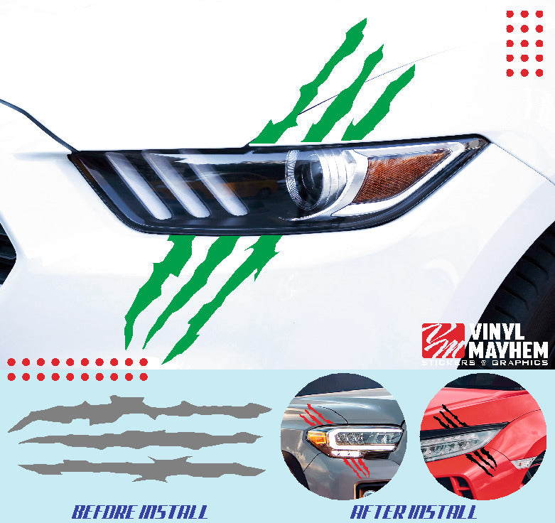 Claw shred marks headlight vinyl graphic