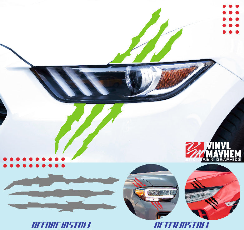 Claw shred marks headlight vinyl graphic