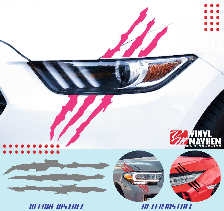 Claw shred marks headlight vinyl graphic