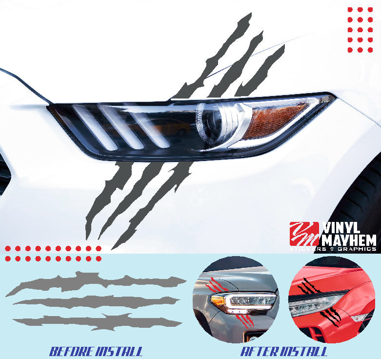 Claw shred marks headlight vinyl graphic