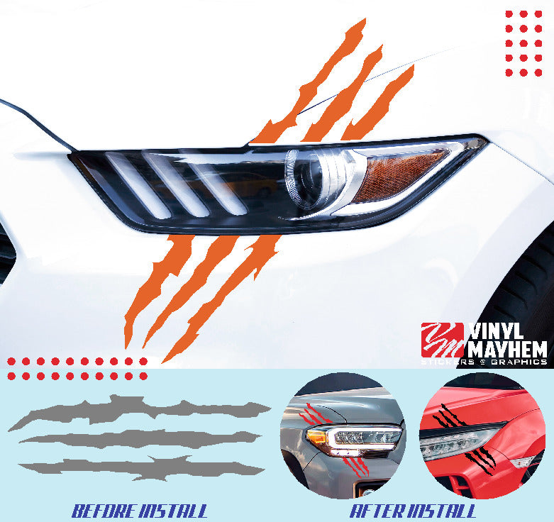 Claw shred marks headlight vinyl graphic