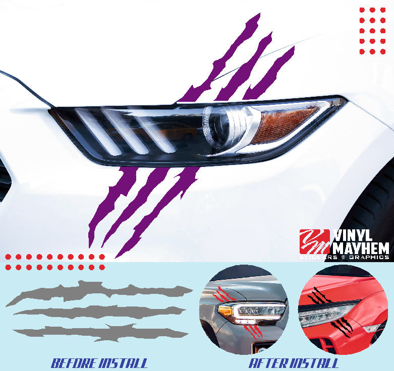 Claw shred marks headlight vinyl graphic