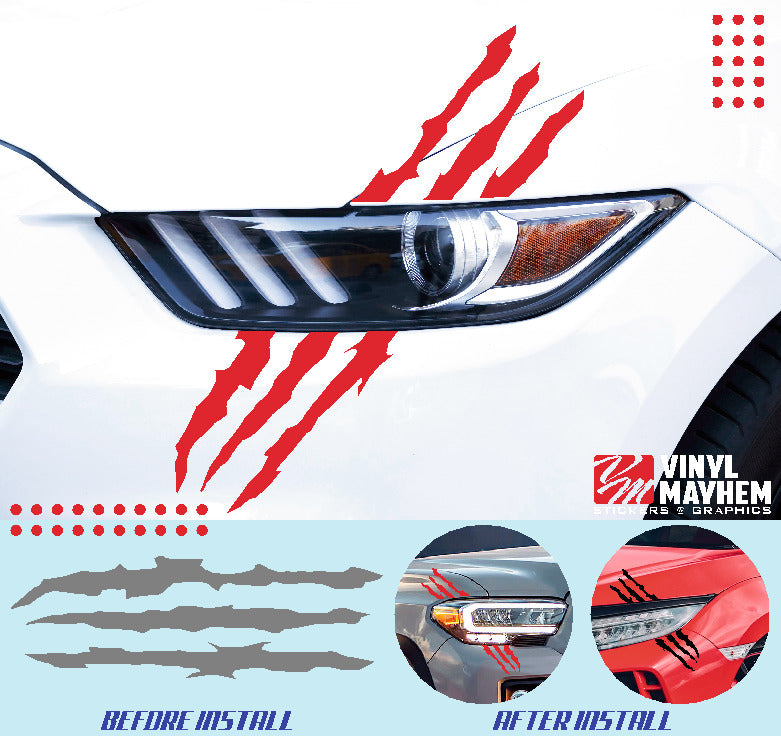 Claw shred marks headlight vinyl graphic