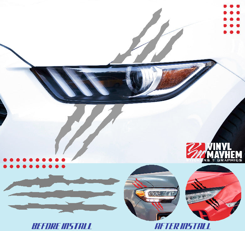 Claw shred marks headlight vinyl graphic