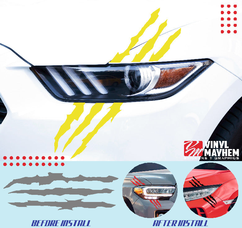 Claw shred marks headlight vinyl graphic