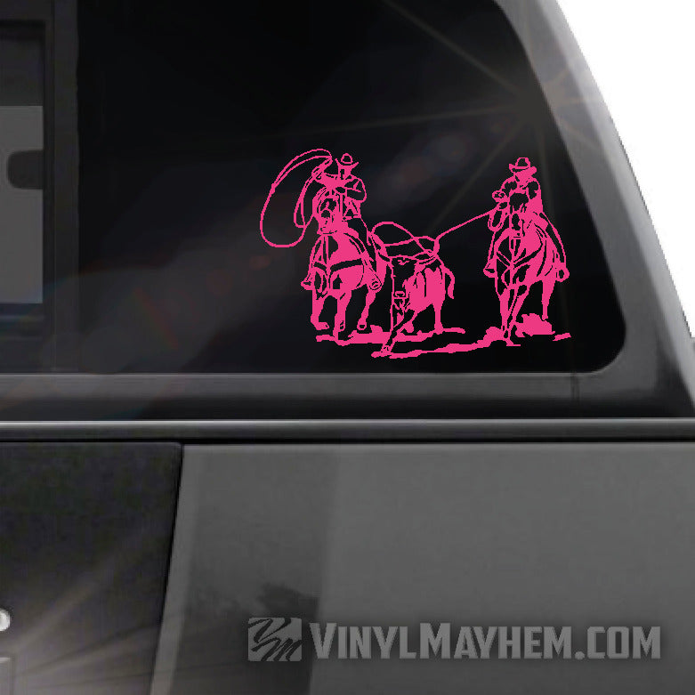 Cowboys Roping vinyl sticker pink