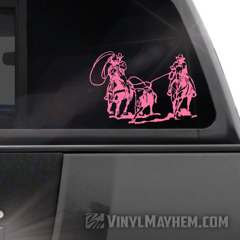 Cowboys Roping vinyl sticker pink