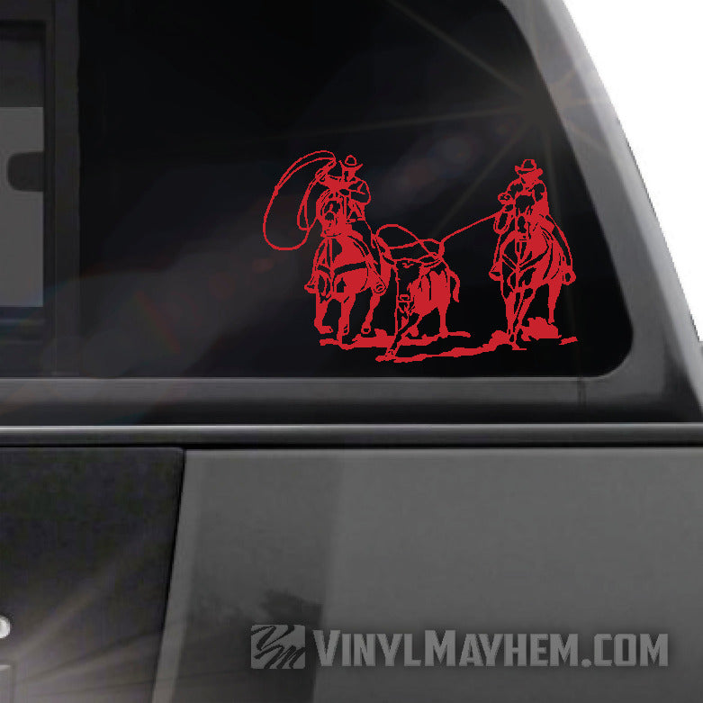 Cowboys Roping vinyl sticker red