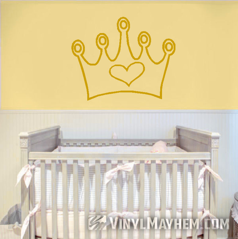 Crown with heart vinyl sticker yellow