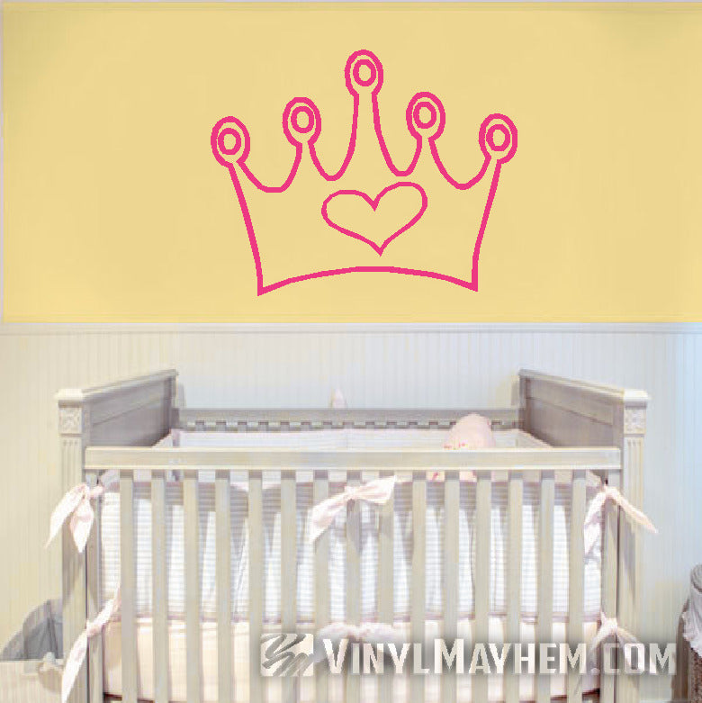 Crown with heart vinyl sticker pink