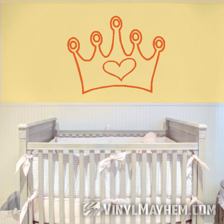 Crown with heart vinyl sticker orange