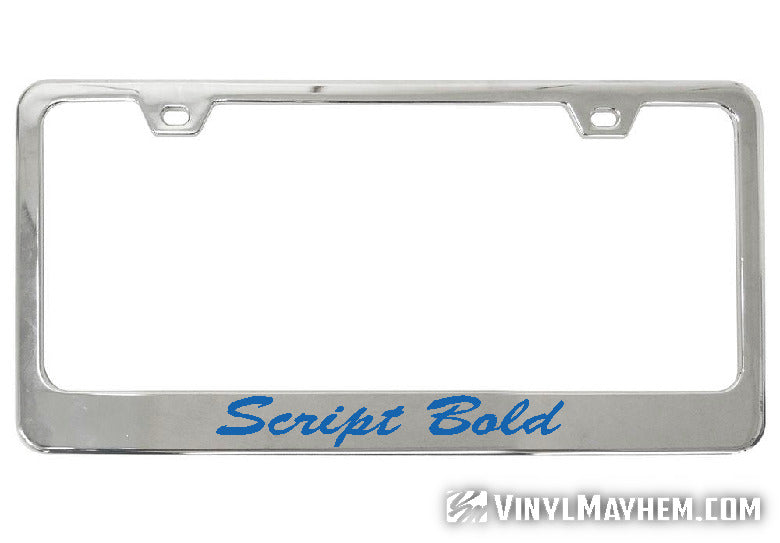 Custom vinyl color and lettering chrome license plate frame