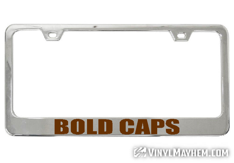 Custom vinyl color and lettering chrome license plate frame