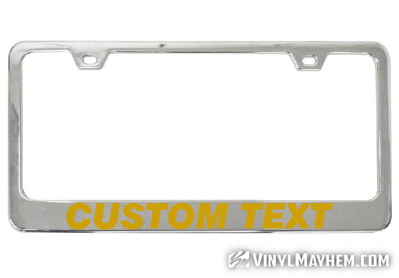 Custom vinyl color and lettering chrome license plate frame