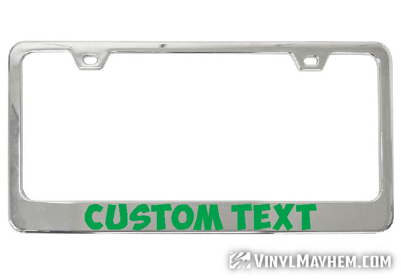 Custom vinyl color and lettering chrome license plate frame