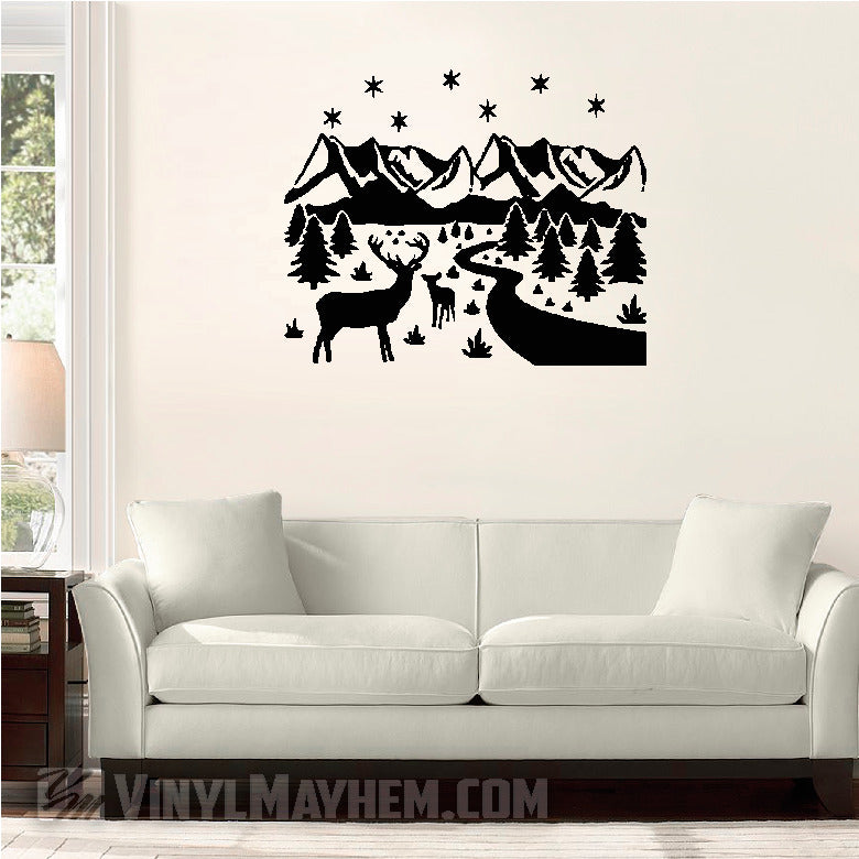 Deer wildlife winter scene vinyl sticker