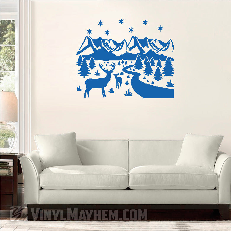Deer wildlife winter scene vinyl sticker