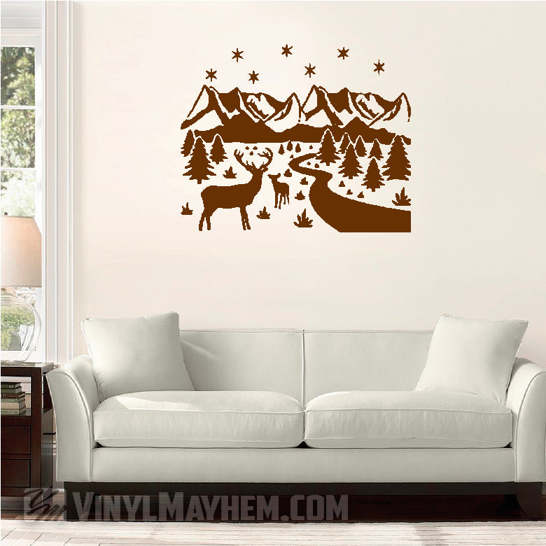 Deer wildlife winter scene vinyl sticker