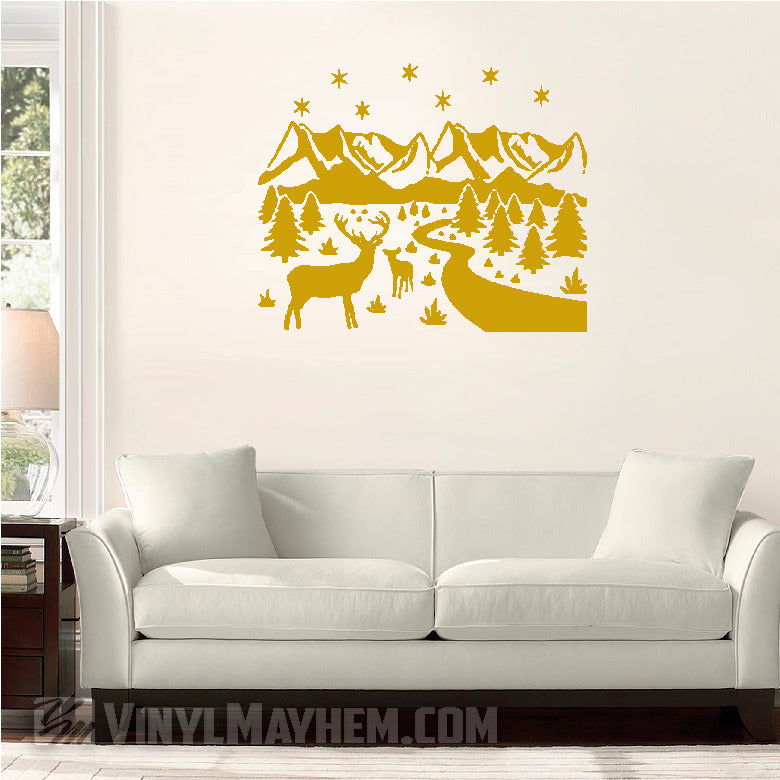 Deer wildlife winter scene vinyl sticker