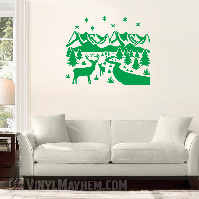 Deer wildlife winter scene vinyl sticker