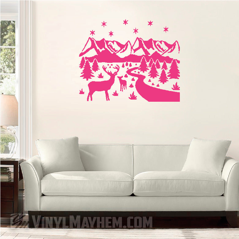 Deer wildlife winter scene vinyl sticker