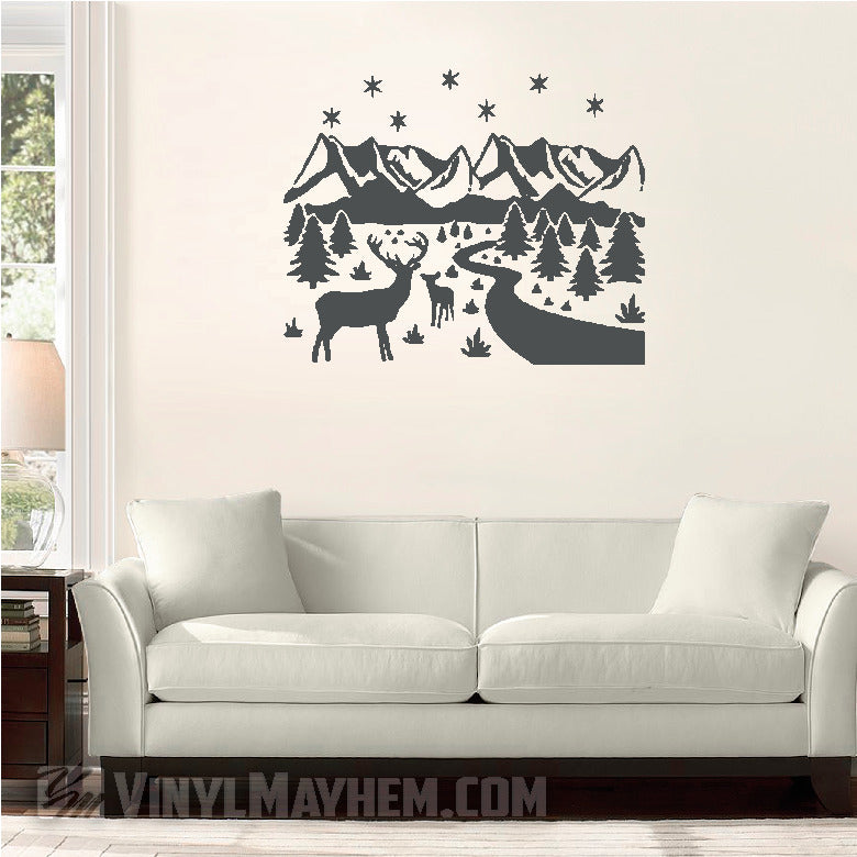 Deer wildlife winter scene vinyl sticker