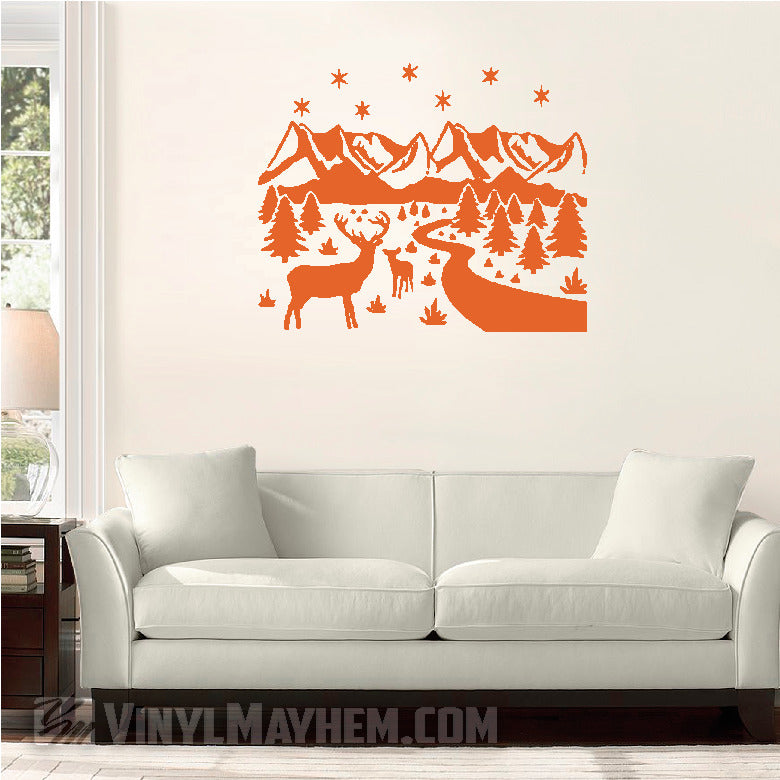 Deer wildlife winter scene vinyl sticker