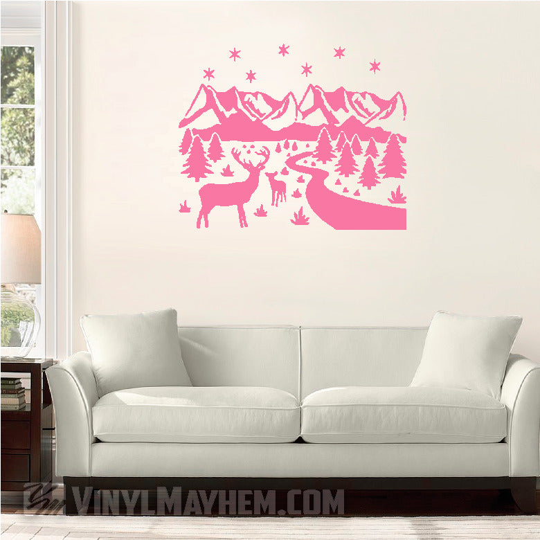 Deer wildlife winter scene vinyl sticker