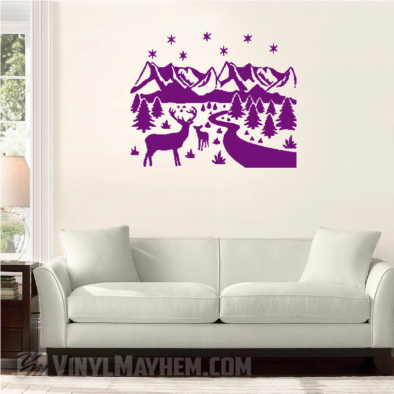 Deer wildlife winter scene vinyl sticker
