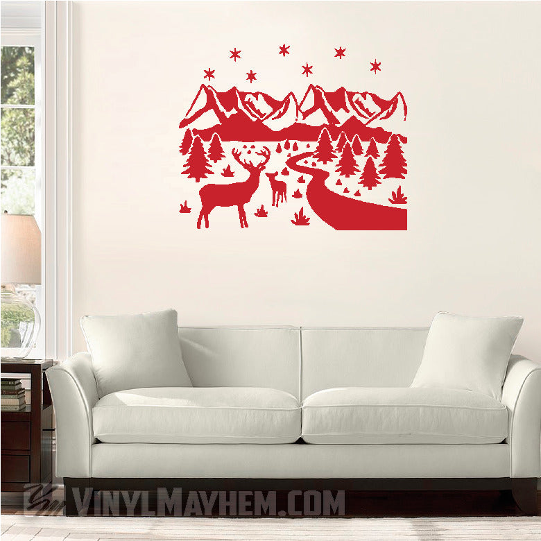 Deer wildlife winter scene vinyl sticker