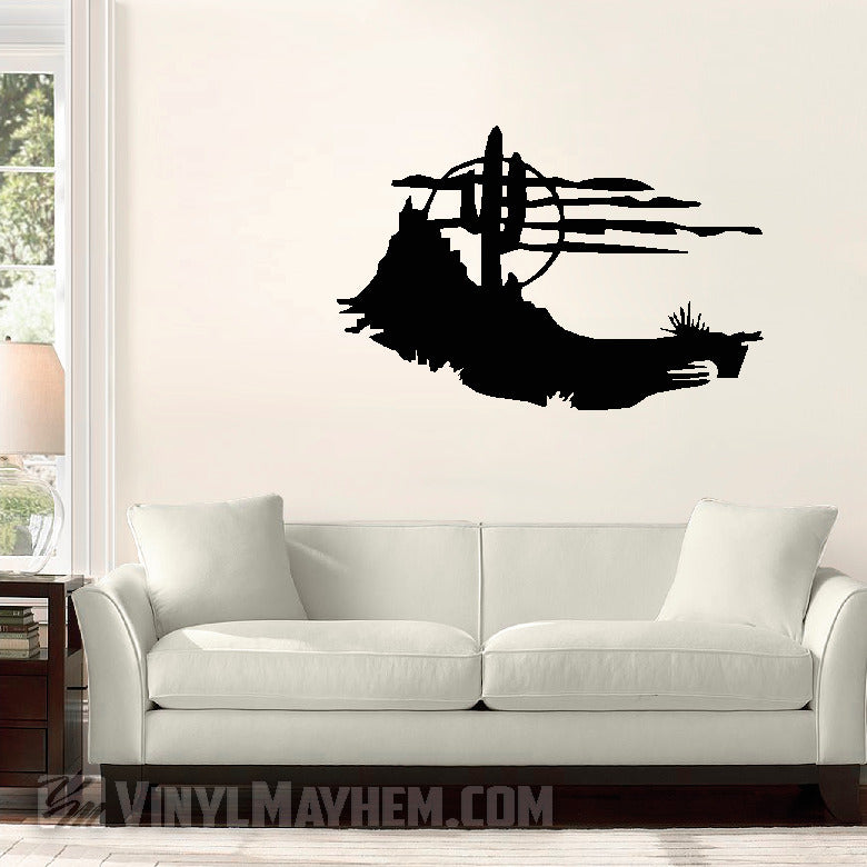 Desert scene cactus and moon silhouette vinyl sticker